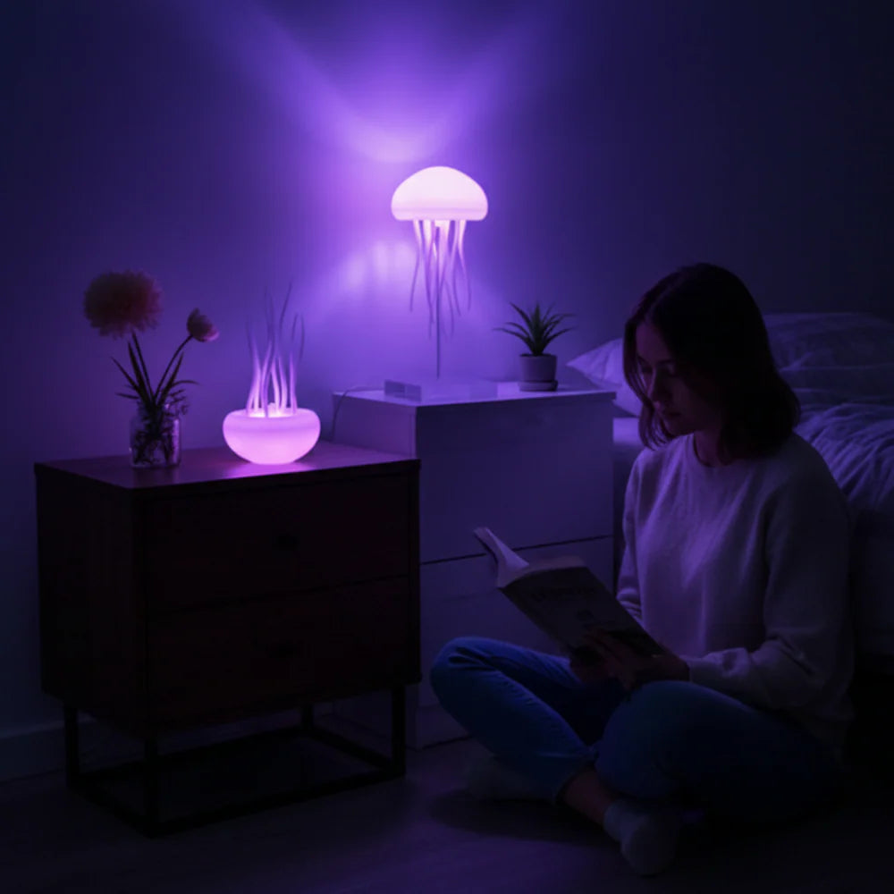 LED Jellyfish Mood Calming Lamp with Rotating Tentacles